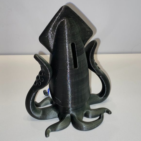 Handmade 3D Printed Squid Coin Bank Ocean Sealife Black - Picture 3 of 4